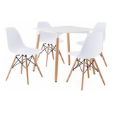 Comedor Mesa Eames Cuadrada Blanca + 4 Sillas Eames Blancas