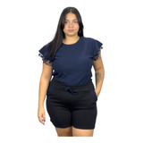 Conjunto Feminino Plus Size Shortdetalhe Na Manga Moda Plus 