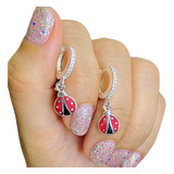 Aros Clip Italiano Vaquita Colgante Esmaltado Rojo Ar 433