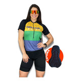 Conjunto Ciclismo Camisa E Bermuda Espuma Fúcsia Feminino