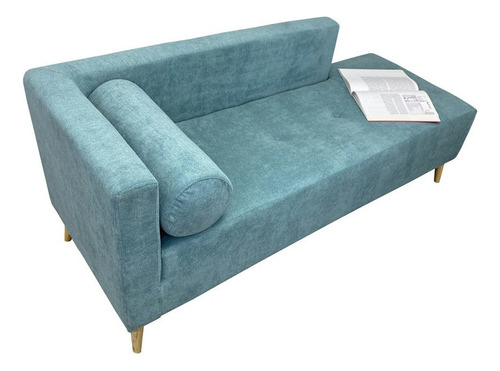 Combo Sala Sofa Chaise Long + Banqueta + Puff Dko Design Color Celeste