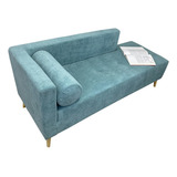 Combo Sala Sofa Chaise Long + Banqueta + Puff Dko Design Color Celeste