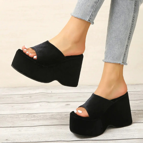 Sandalias De Tacón Plataforma De Gamuza Casual Para Playa