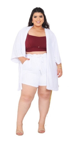 Conjunto Kimono Cardigan + Short Clochard Plus Size P A Exg 