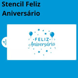 Stencil Decoração Confeitaria Bolos Doces Bluestar Cor Feliz Aniversário