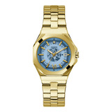 Reloj De Pulso Guess Empress Dama Oro Azul Gw0551l2 Color De La Correa Dorado