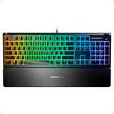 Teclado Gamer Steelseries Apex 3 Qwerty Portugués Brasil Color Negro Con Luz Rgb