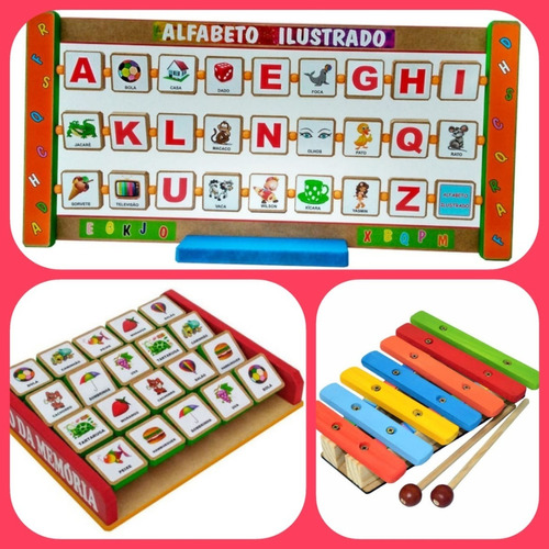 Kit Brinquedos Primeira Infância Memória +alfabeto +xilofone