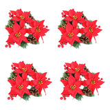 Coroa De Flores De Natal De 4 Peças, Agulha De Pinheiro, Pi