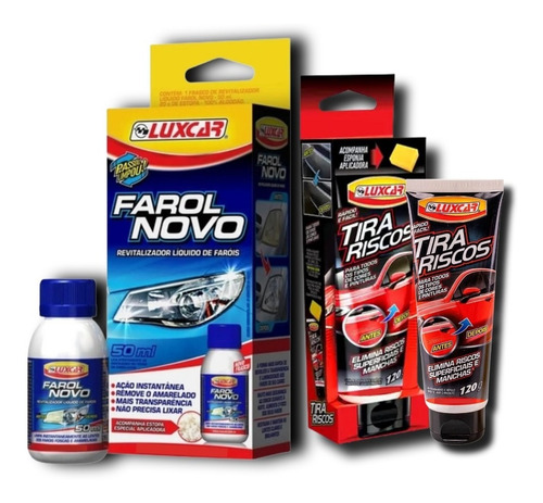 Kit Revitalizador De Farol 50ml E Tira Riscos 120ml Luxcar