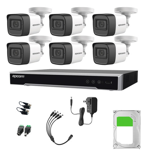 Epcom Kit De Camaras De Seguridad Exterior Metalicas Con Micrófono Integrado + Disco Duro 3tb Modelo B50kit-plus6-sc+3tb Video Vigilancia Turbohd 1080p Cctv 6 Cámaras Bala