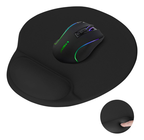 Terport Mouse Pad Ergonomico Con Soporte Muñeca Color Negro 25x22cm, Mouse Pad Gamer Antideslizante Y Lavable, Mauspad Portátil Para Gaming Trabajo Uso Diario