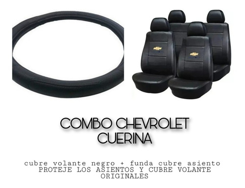 Funda Cubre Asiento Chevrolet + Cubre Volante Negro 38cm