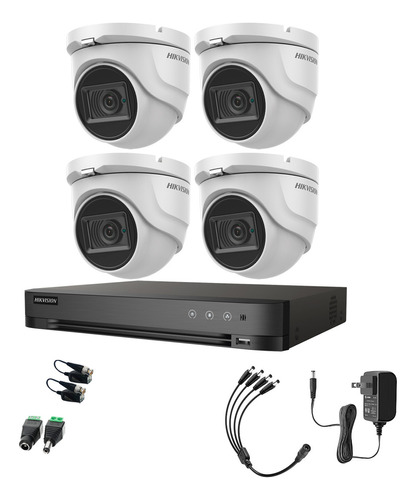 Hikvision Kit De 4 Cámaras De Seguridad Metálicas Eyeball Turbohd 4k 8mp Exterior Ip67 + + Dvr 8mp 4 Canales Turbohd + 4 Canales Ip Modelo Ids2ce76u0t-plus-sc