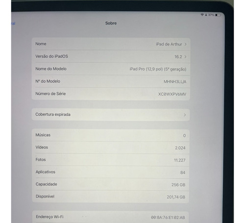 iPad Pro 12.9 Wi-fi M1, 256gb Space Grey