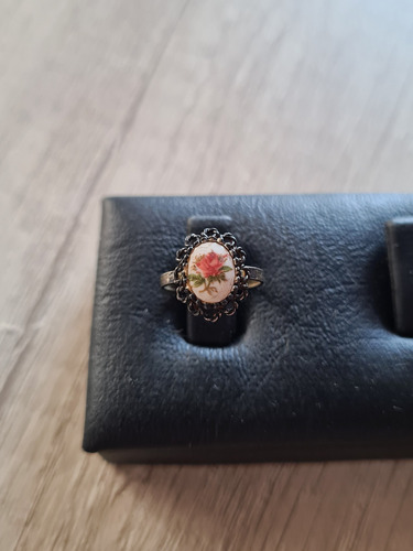 Anillo Cameo De Flores Cerámica Y Plata