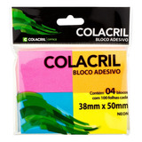 Bloco Recado Adesivo 38mmx50mm Neon Cx 12 Pcte C/4 38x50 