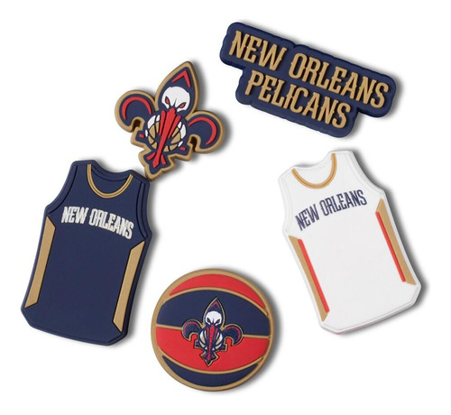 Jibbitz Nba New Orleans Pelicans Pack 5  Unico - Tamanho Un