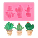 Molde Silicona 3 Cactus En Maceta Fondant Porcelana Fria