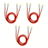 Kit 3 Cabos Rca 1 Metro Dupla Blindagem 1m 5mm Vermelho