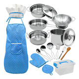 Conjunto De Cozinha Chef Kids Girls (azul): Papel E Utensílios [u]