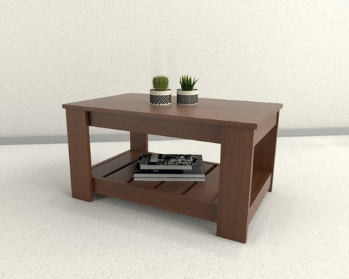 Mesa Ratona Centro De Living 1 Estante Rectangular Melamina Color Caoba