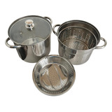 Set Ollas + Colador Multiuso C/asas Acero Inox 3en1 4pz