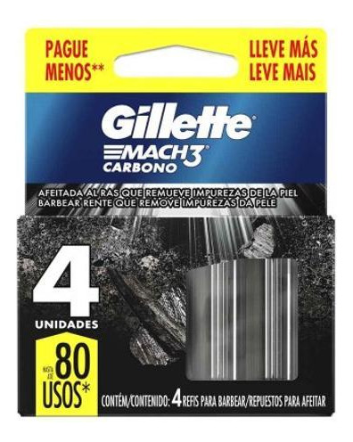 Refil Para Barbeador Gillette Mach3 Carbono 4 Cargas