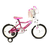 Bicicleta Infantil Nena Musetta Fantasy Rodado 16 Cuadro Acero Liviano Bicolor Con Rueditas Y Bolso Con Cierre Flecos Llanta Pintada Con Cubrecadena Color Fucsia 