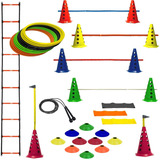 Escada Agilidade + 10 Cones C/ 5 Barreiras + 10 Pratos + 1 Corda De Pular + 3 Mini Bands + 12 Argolas