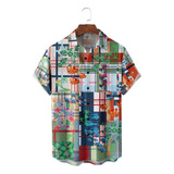 Camisa Hawaiana Unisex A Cuadros Con Diseño De Árbol De Coco