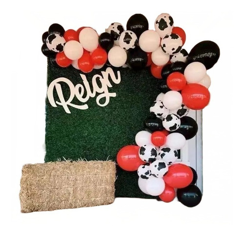 Arco Globos Rojo Negro Vacas Kit Fiestas Vaqueros Cumpleaños