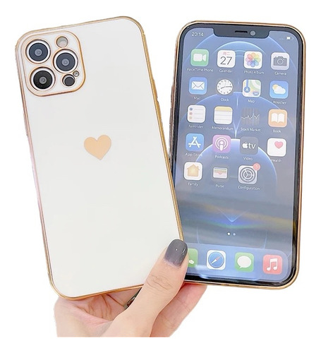 Funda Para Celular iPhone 12 Pro Blanca Con Dorado