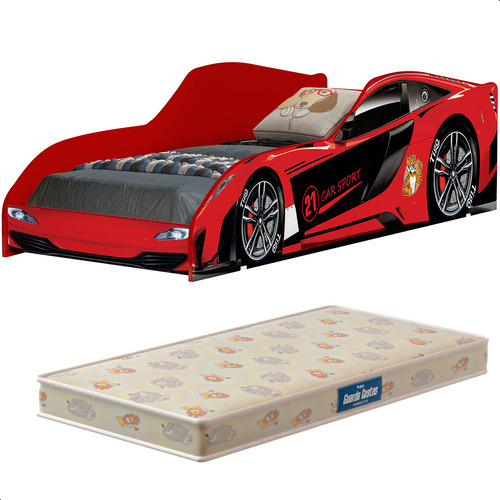 Mini Cama Com Colchão Infantil Carro Vermelho