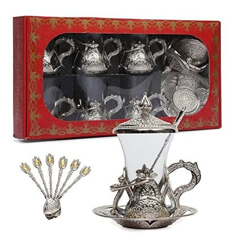 Conjunto 6 Copas De Té Turcas Con Soportes, Platillos,