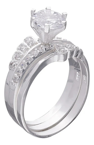 Anillo Elegante Alianza Triple Compromiso Zirconia Plata 925