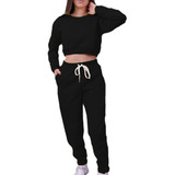 Conjunto Moletom Feminino Cropped Frio Calça Cintura Alta