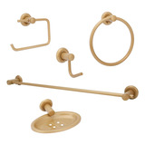 Kit Acessórios Para Banheiro 100% Metal Gold/dourado 5 Peças