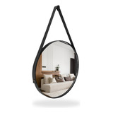 Espelho Decorativo Adnet 40cm Para Parede Com Alça De Couro