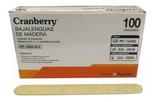 Baja Lenguas De Madera Cranberry 100 Unidades
