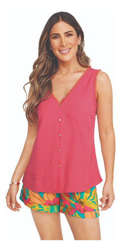 Blusa Casual Dama Rosa Escote V 901-31