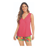 Blusa Casual Dama Rosa Escote V 901-31