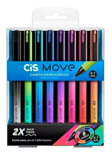 Caneta Esferográfica Cis Move 0.7 C/8 Cores - Cis