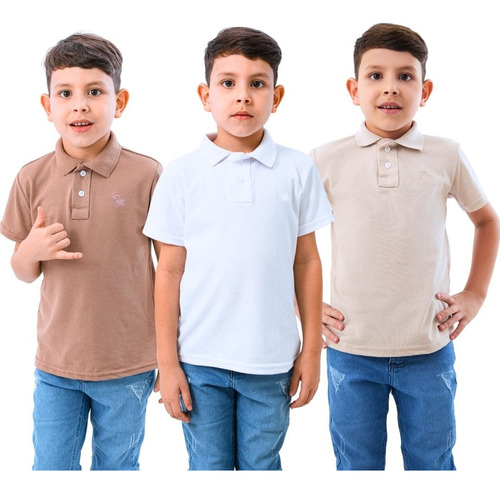 Kit 3 Camisas Infantis Polo Piquet Algodão Manga Curta Kids