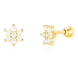 Aros Niña Atornillados Plata 925 Con Oro 18 K Tope Piercing