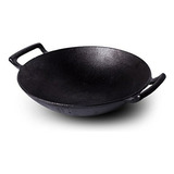 Wok De Hierro Fundido 14'' Con Asas Y Base Incorporada.