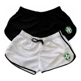 Kit 2 Shorts Feminino Tactel Time Brasil Moda Praia Futebol