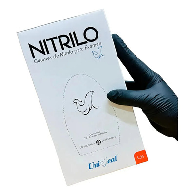Guantes De Nitrilo Negro Desechables Uniseal Hipoalergenicos Chico
