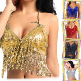 Crop Topplaya Lentejuela Camiseta Fiesta Bellydance Lentejue