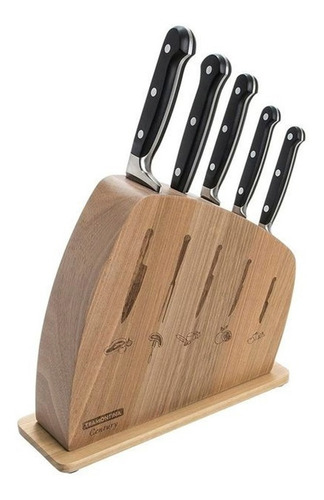 Juego Cuchillos Century Tramontina Taco De Madera Cocina 6pz